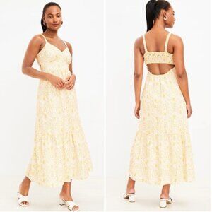 LOFT Yellow Patterned Midi Dress